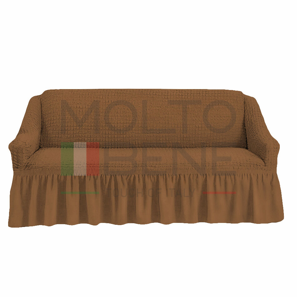 Универсальный европейский чехол на трехместный диван с оборкой темно-коричневый 