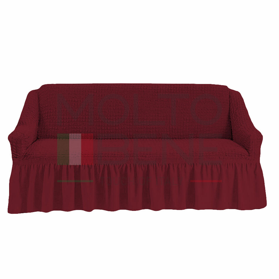 Универсальный европейский чехол на диван трехместный с оборкой бордовый