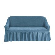 Универсальный европейский чехол для дивана двухместный серо-голубой с оборкой