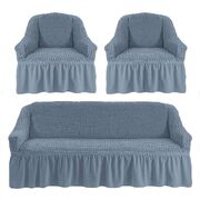 Универсальный европейский чехол на диван трехместный+2 кресла светло-серый