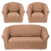 Универсальный европейский чехол на диван трехместный без оборки+2 кресла песок
