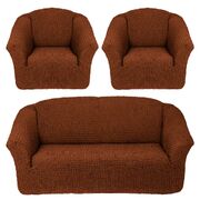 Универсальный европейский чехол на диван трехместный без оборки+2 кресла темно-рыжий
