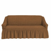 Универсальный европейский чехол на трехместный диван с оборкой темно-коричневый 