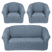 Универсальный европейский чехол на диван трехместный без оборки+2 кресла светло-серый