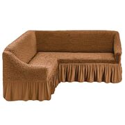 Универсальный европейский чехол на угловой диван с оборкой песочный