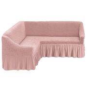 Универсальный европейский чехол на угловой диван с оборкой грязно-розовый