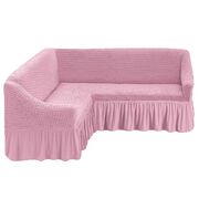 Универсальный европейский чехол на угловой диван с оборкой розовый