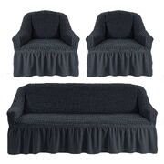 Универсальный европейский чехол на диван трехместный+2 кресла темный асфальт