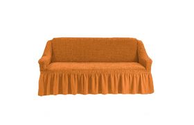 Универсальный европейский чехол на диван трехместный с оборкой рыже-коричневый
