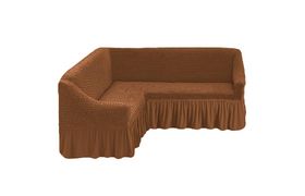Универсальный европейский чехол на угловой диван с оборкой коричневый