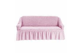 Универсальный европейский чехол на диван трехместный с оборкой розовый