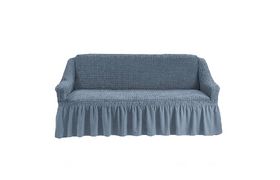 Универсальный европейский чехол на диван трехместный с оборкой светло-серый