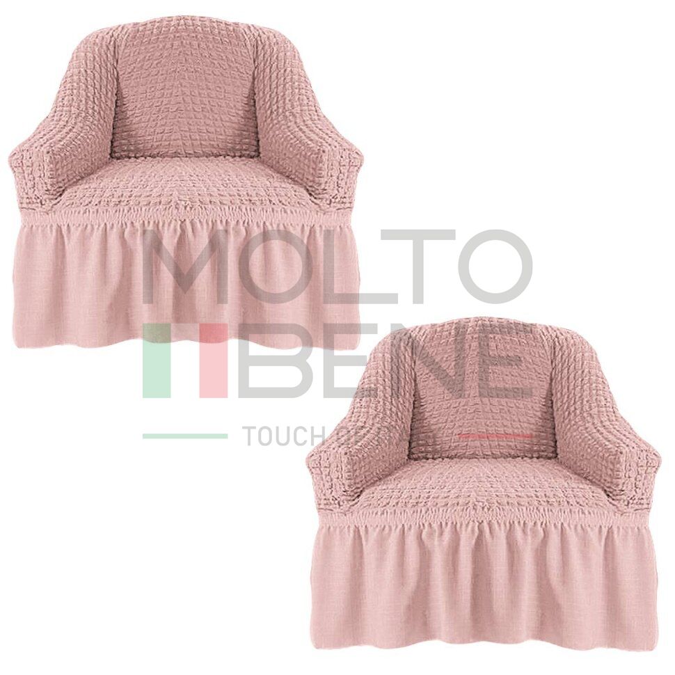 Универсальный европейский чехол на 2 кресла с оборкой грязно-розовый
