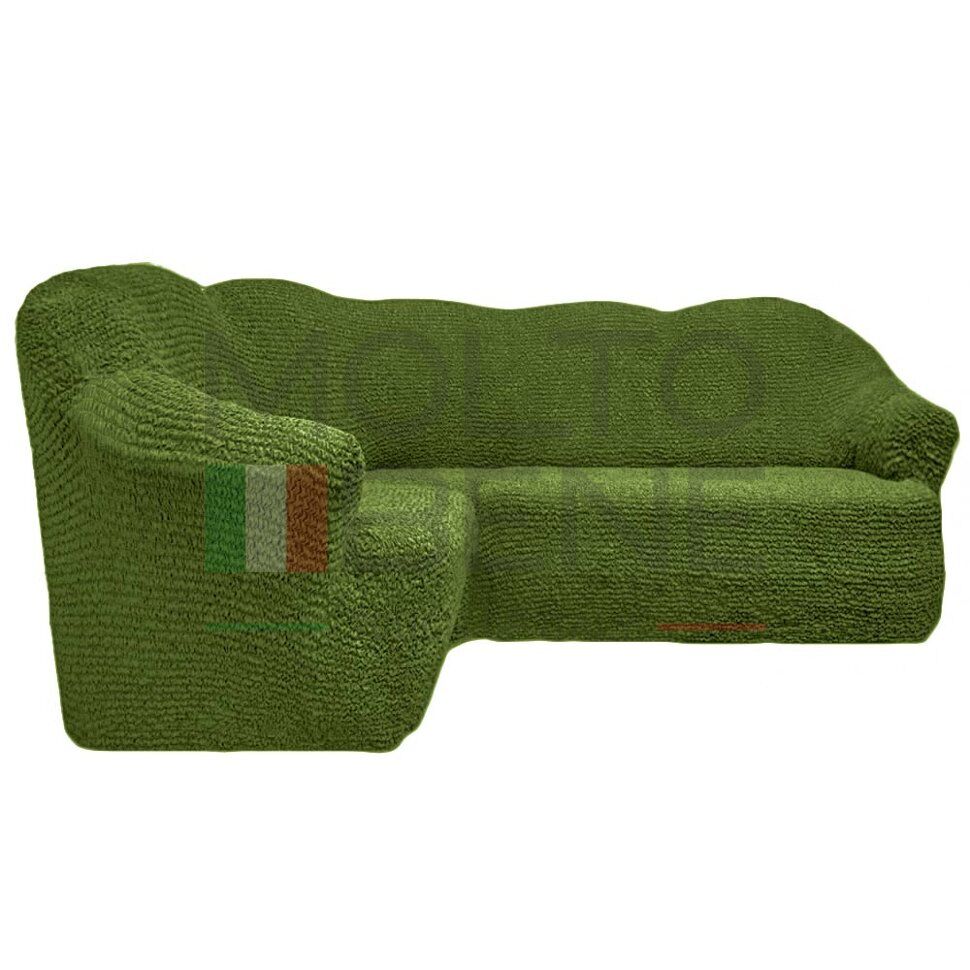 Универсальный европейский чехол на угловой диван без оборки изумруд