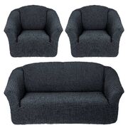 Универсальный европейский чехол на диван трехместный без оборки+2 кресла темный асфальт