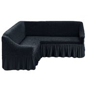 Универсальный европейский чехол на угловой диван с оборкой темный асфальт