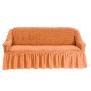 Универсальный европейский чехол на диван трехместный с оборкой оранжевый