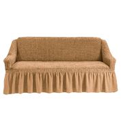 Универсальный европейский чехол на диван трехместный с оборкой медовый