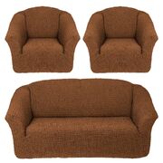 Универсальный европейский чехол на диван трехместный без оборки+2 кресла коричневый