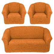 Универсальный европейский чехол на диван трехместный без оборки+2 кресла рыжий