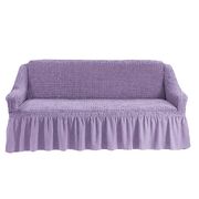 Универсальный европейский чехол на диван трехместный с оборкой лиловый