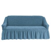 Универсальный европейский чехол на диван трехместный с оборкой голубой