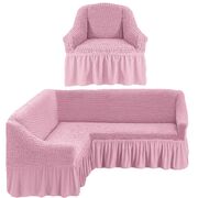 Универсальный европейский чехол угловой+кресло с оборкой розовый