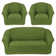 Универсальный европейский чехол на диван трехместный без оборки+2 кресла изумрудный