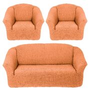 Универсальный европейский чехол на диван трехместный без оборки+2 кресла коралловый 