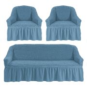 Универсальный европейский чехол на диван трехместный+2 кресла серо-голубой
