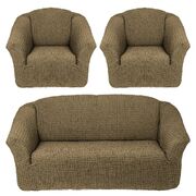 Универсальный европейский чехол на диван трехместный без оборки+2 кресла темно-оливковый