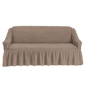 Универсальный европейский чехол на трехместный диван с оборкой серо-коричневый 