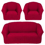 Универсальный европейский чехол на диван трехместный без оборки+2 кресла бордовый