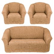 Универсальный европейский чехол на диван трехместный без оборки+2 кресла медовый