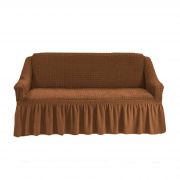 Универсальный европейский чехол для дивана двухместный коричневый с оборкой