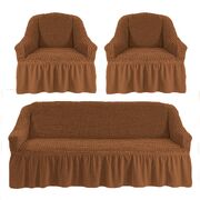 Универсальный европейский чехол на диван трехместный+2 кресла коричневый