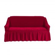 Универсальный европейский чехол для дивана двухместный бордовый с оборкой