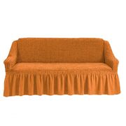 Универсальный европейский чехол на диван трехместный с оборкой рыже-коричневый