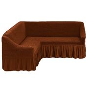 Универсальный европейский чехол на угловой диван с оборкой темно-рыжий